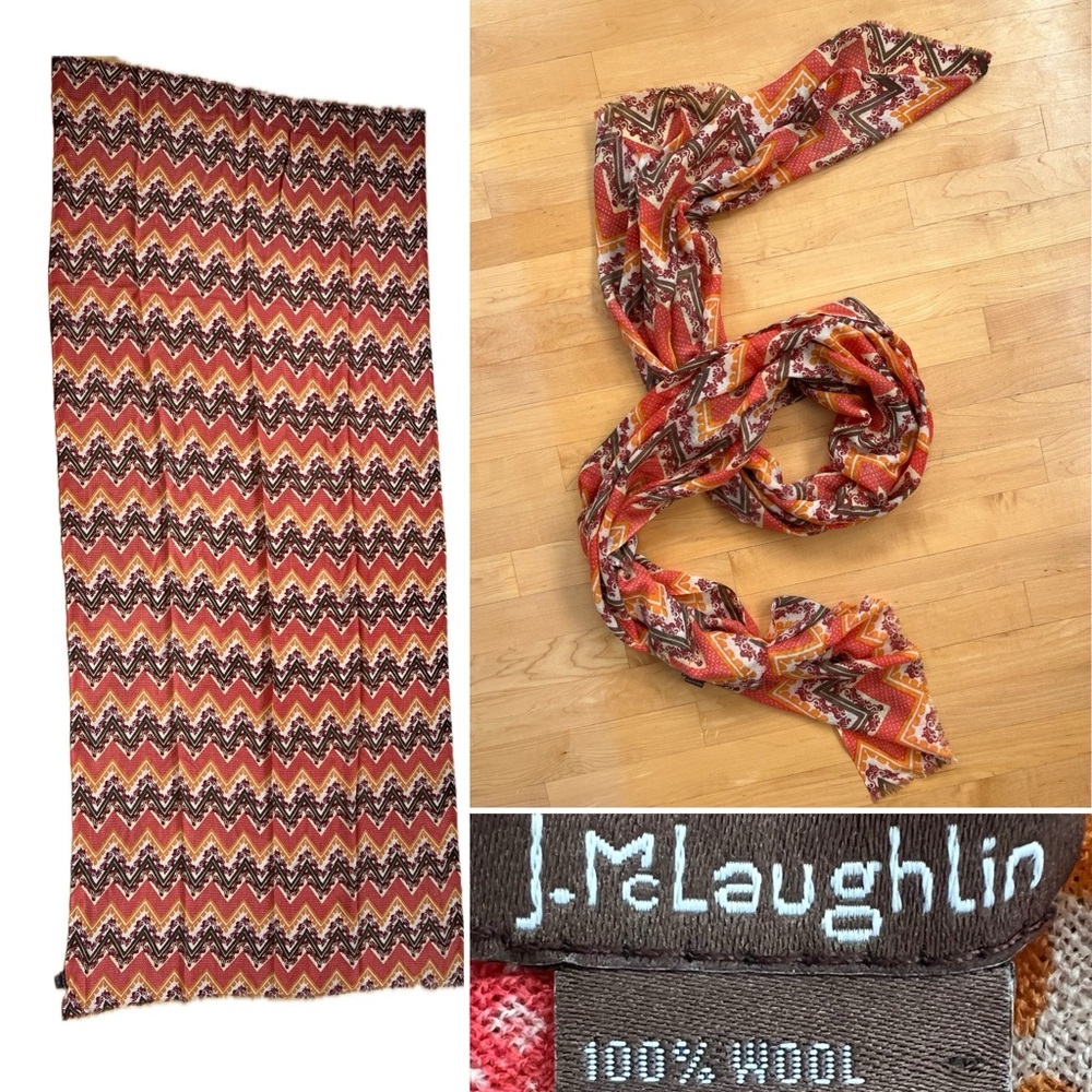 🥮Chevron Print Lightweight J. McLaughlin Scarf Dark Melon/Orange/Brown Oversized
